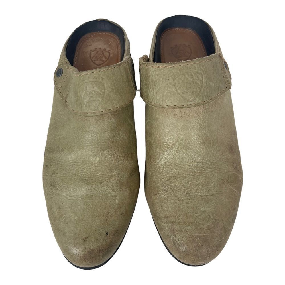 Ariat ATS Beige Leather Mules Slip On Slingback Clogs Western Shoes Size 7.5